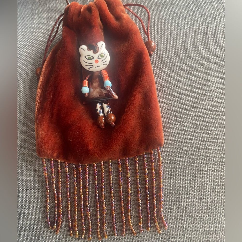 Vintage 2000 Button Bead Kitty Velour Pouch